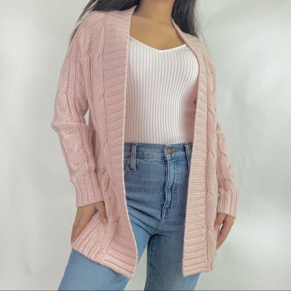 Chicos Pink Open Front Knit Long Sleeve Cardigan - Picture 7 of 7